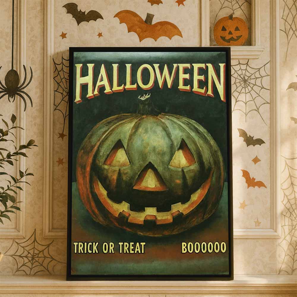 Trick Or Treat Vintage Halloween Framed Canvas Wall Art, Wall Decor Halloween, Vintage Canvas