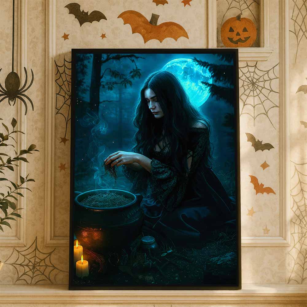 Witch Hocus Pocus Framed Canvas Wall Art, Wall Decor Halloween, Vintage Canvas