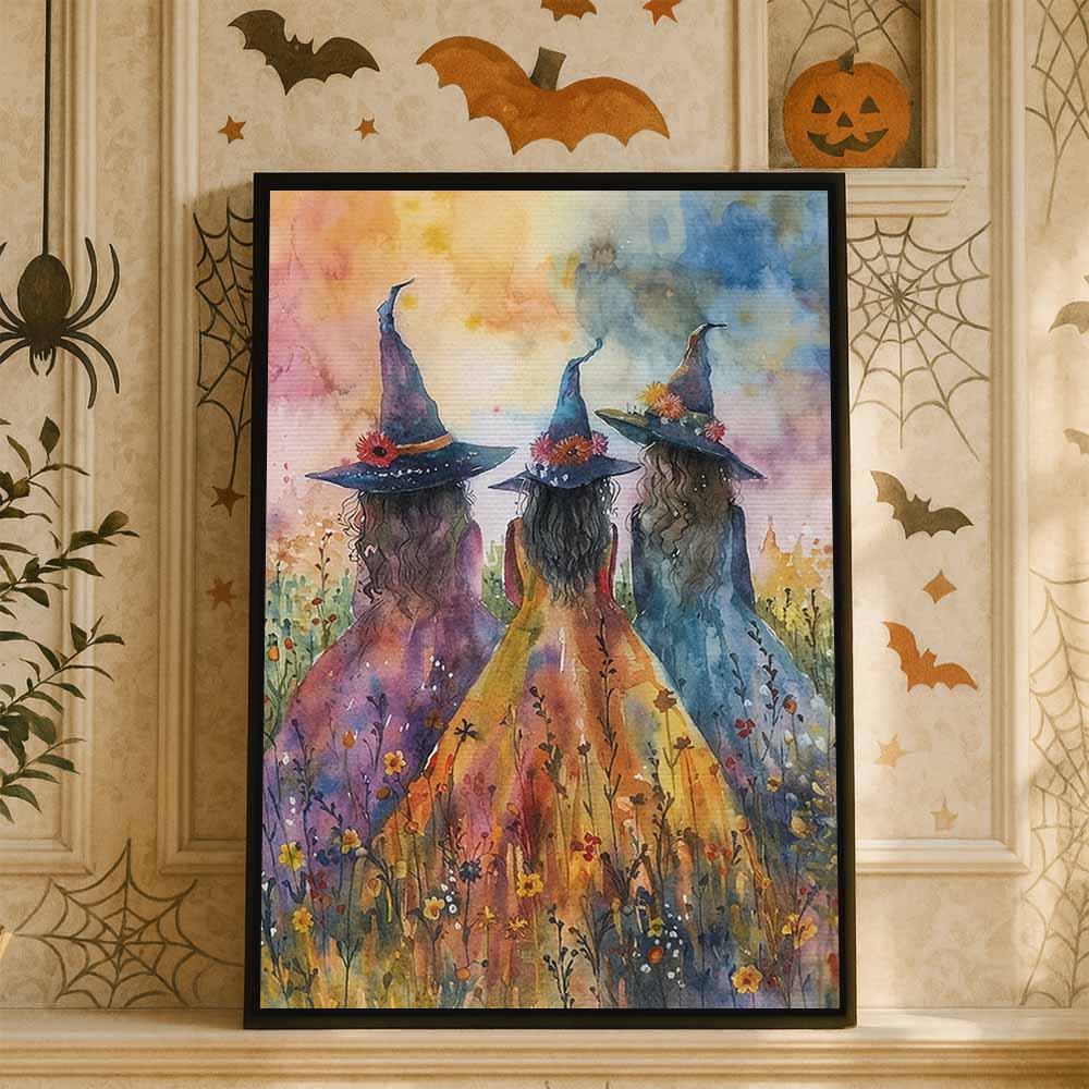 Witch Spelling Framed Canvas Wall Art, Wall Decor Halloween, Vintage Canvas