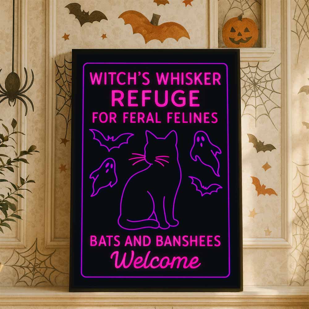 Witch's Whisker Refuge Pink Framed Canvas Wall Art, Wall Decor Halloween, Vintage Canvas