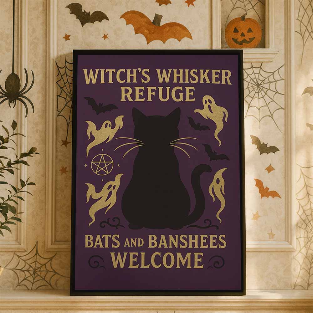 Witch's Whisker Refuge Framed Canvas Wall Art, Wall Decor Halloween, Vintage Canvas