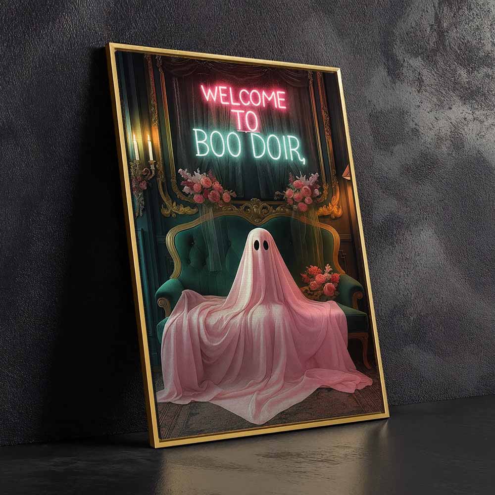 Boo Ghost Framed Canvas Wall Art, Wall Decor Halloween, Vintage Canvas