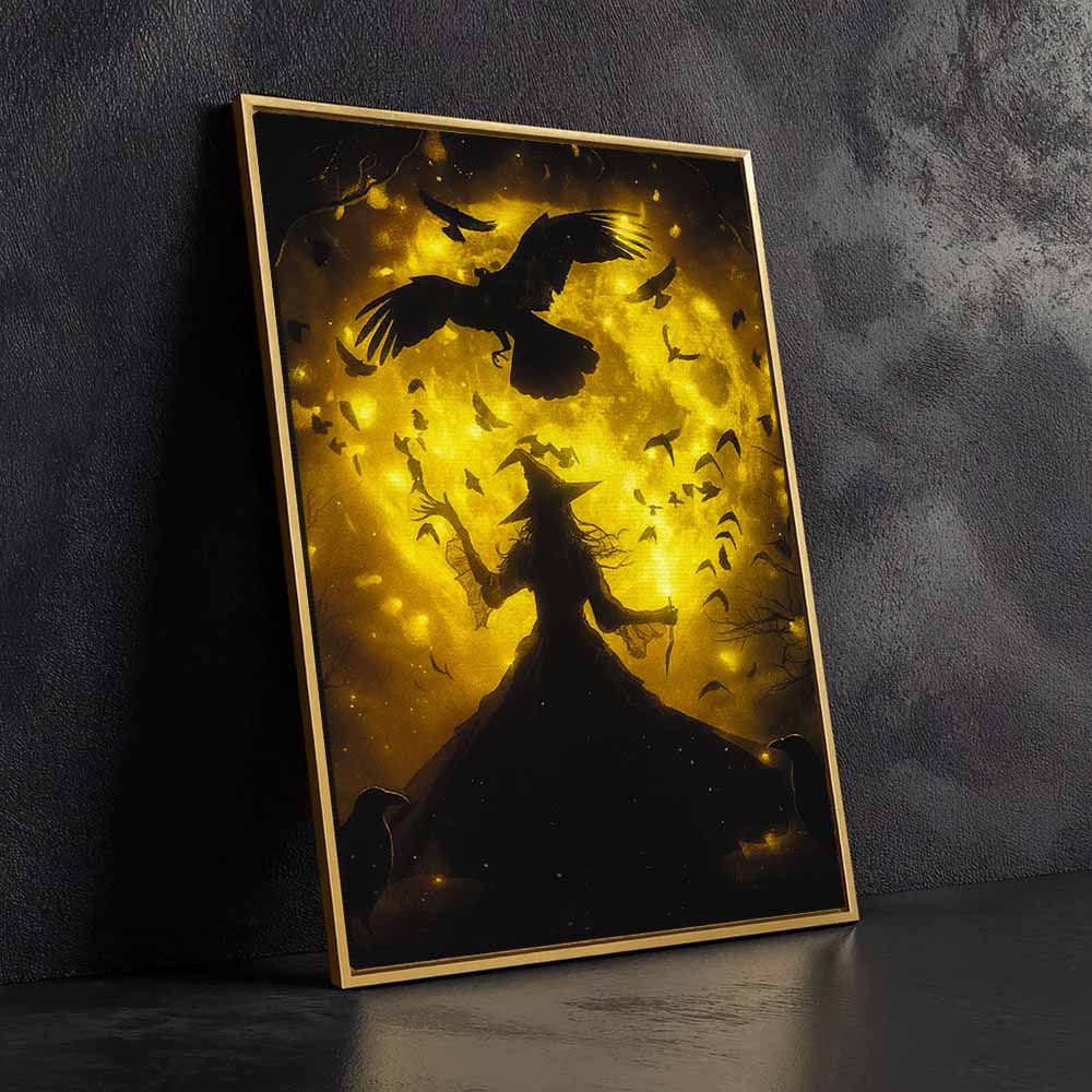 Cottage Earth Witch Framed Canvas Wall Art, Wall Decor Halloween, Vintage Canvas