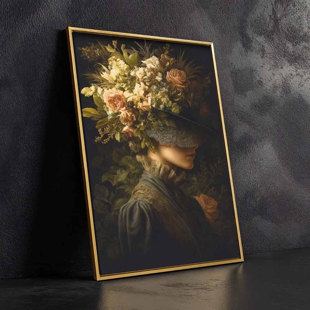 Dark Romantic Woman Framed Canvas Wall Art, Wall Decor Halloween, Vintage Canvas