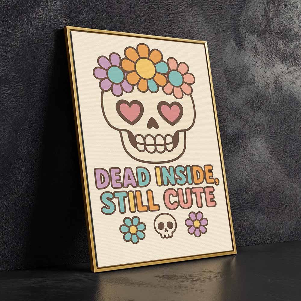 Dead Inside Still Cute Framed Canvas Wall Art, Wall Decor Halloween, Vintage Canvas