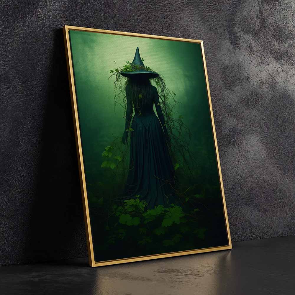 Forest Witch Framed Canvas Wall Art, Wall Decor Halloween, Vintage Canvas