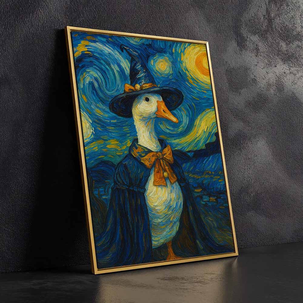 Goose Starry Night Framed Canvas Wall Art, Wall Decor Halloween, Vintage Canvas