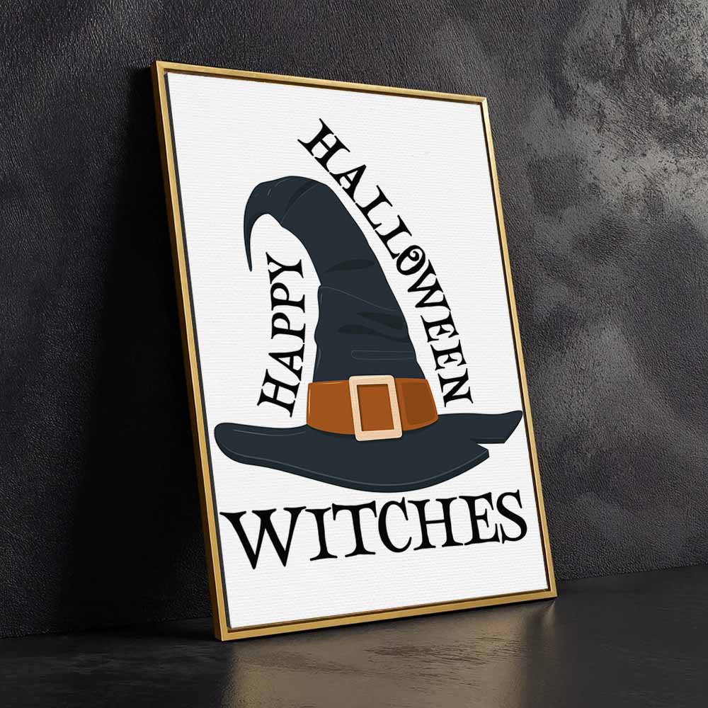 Happy Halloween Witches Framed Canvas Wall Art, Wall Decor Halloween, Vintage Canvas