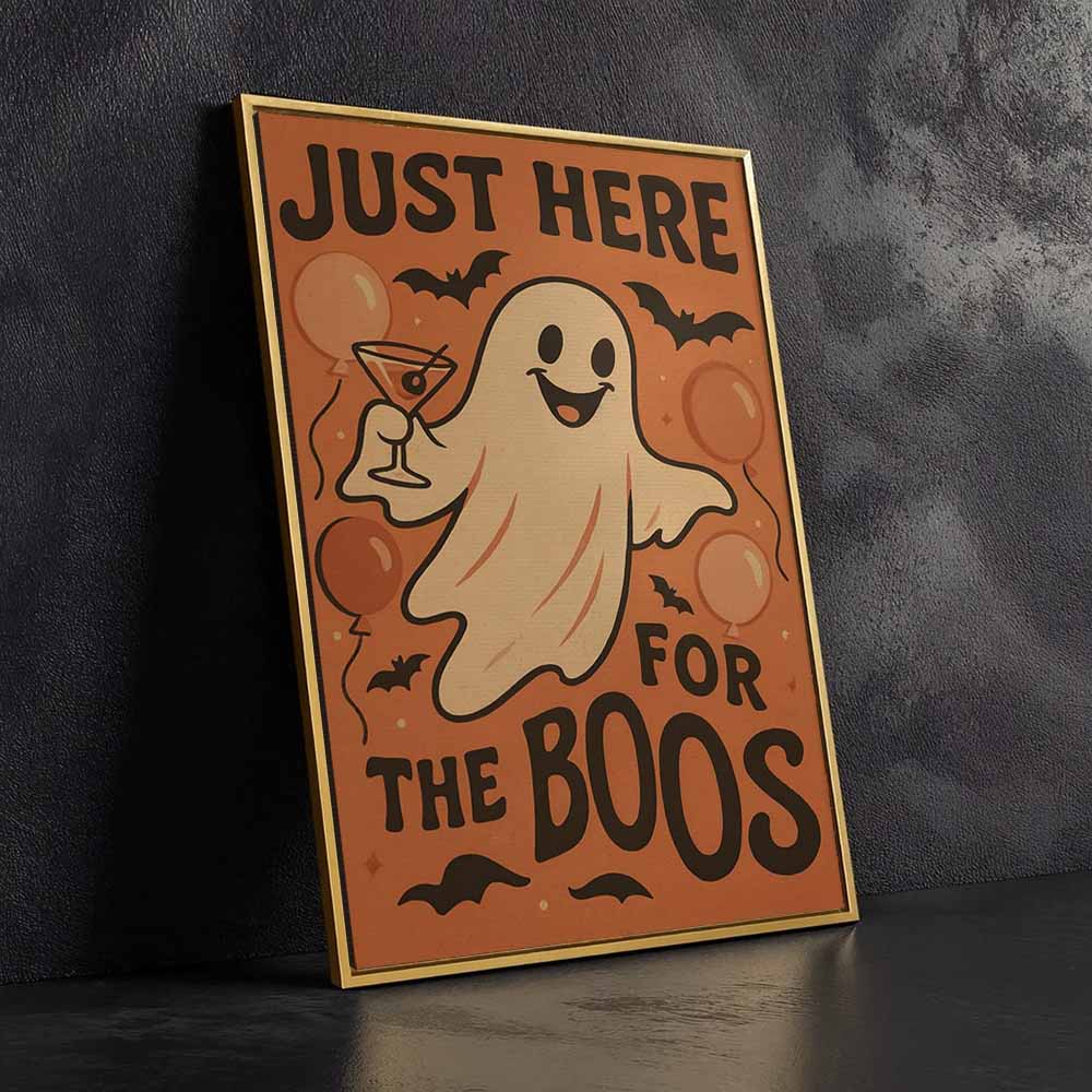 Just Here For The Boos Ghost Framed Canvas Wall Art, Wall Decor Halloween, Vintage Canvas
