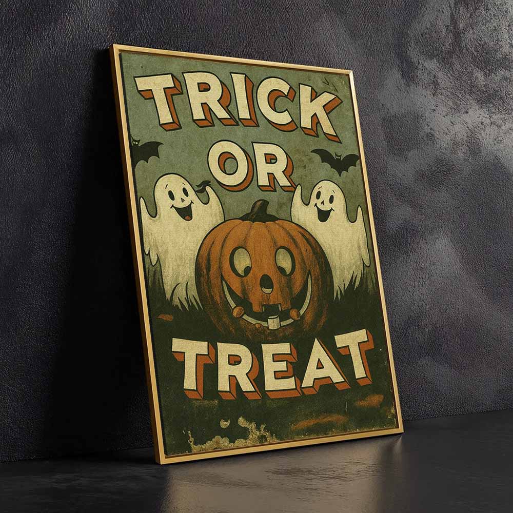Retro Spookfest Vintage Halloween Framed Canvas Wall Art, Wall Decor Halloween, Vintage Canvas