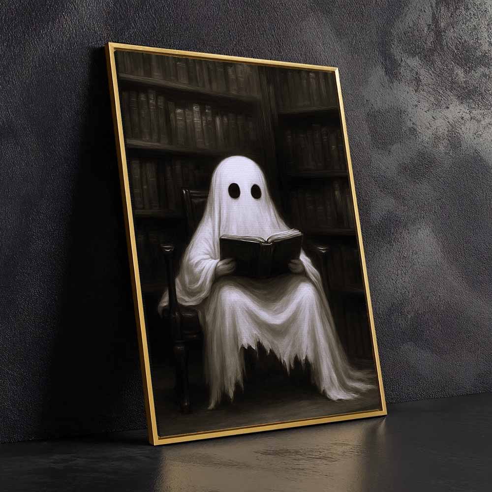Spooky Ghost Painting Framed Canvas Wall Art, Wall Decor Halloween, Vintage Canvas