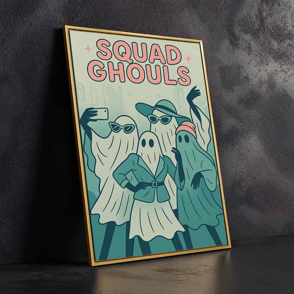 Squad Ghouls Framed Canvas Wall Art, Wall Decor Halloween, Vintage Canvas