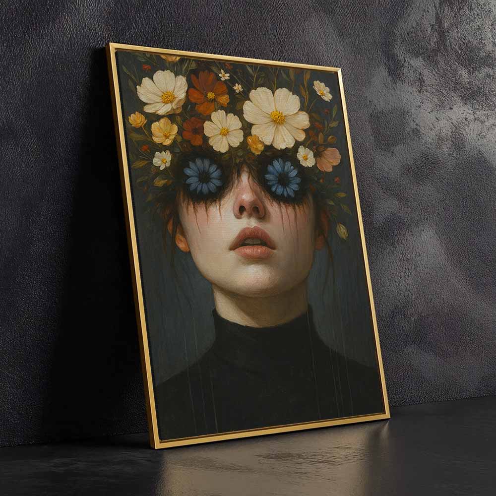 Surreal Woman Face Framed Canvas Wall Art, Wall Decor Halloween, Vintage Canvas