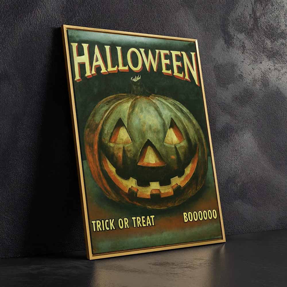 Trick Or Treat Vintage Halloween Framed Canvas Wall Art, Wall Decor Halloween, Vintage Canvas