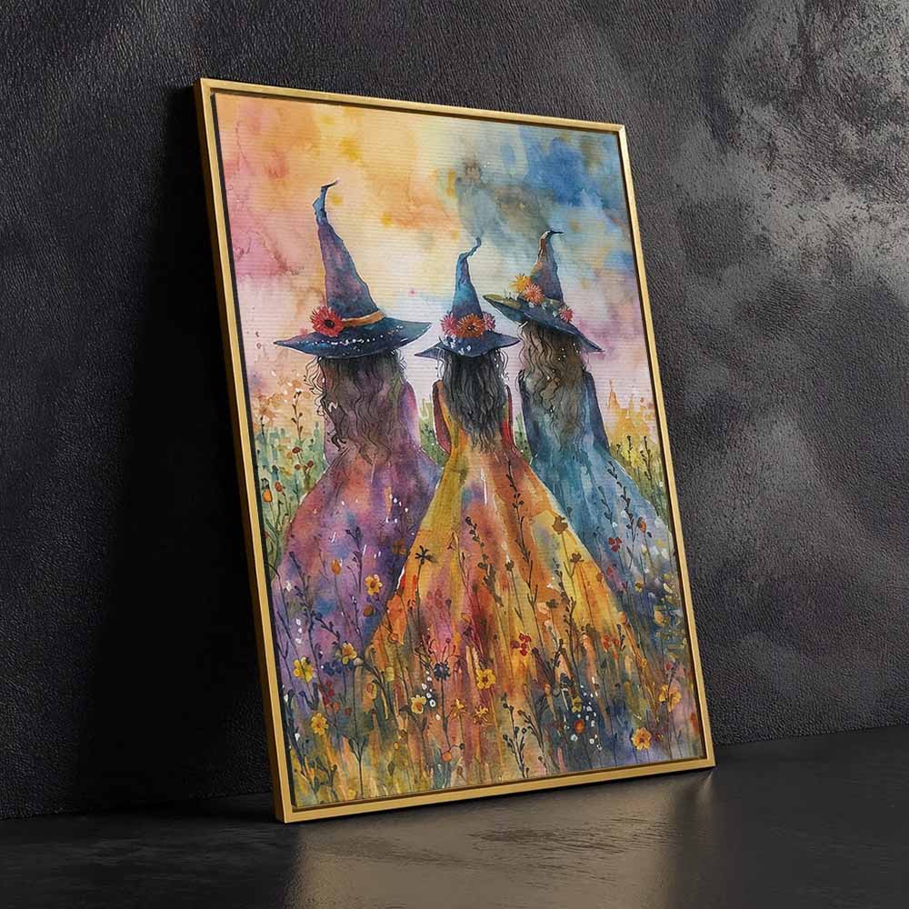 Witch Spelling Framed Canvas Wall Art, Wall Decor Halloween, Vintage Canvas