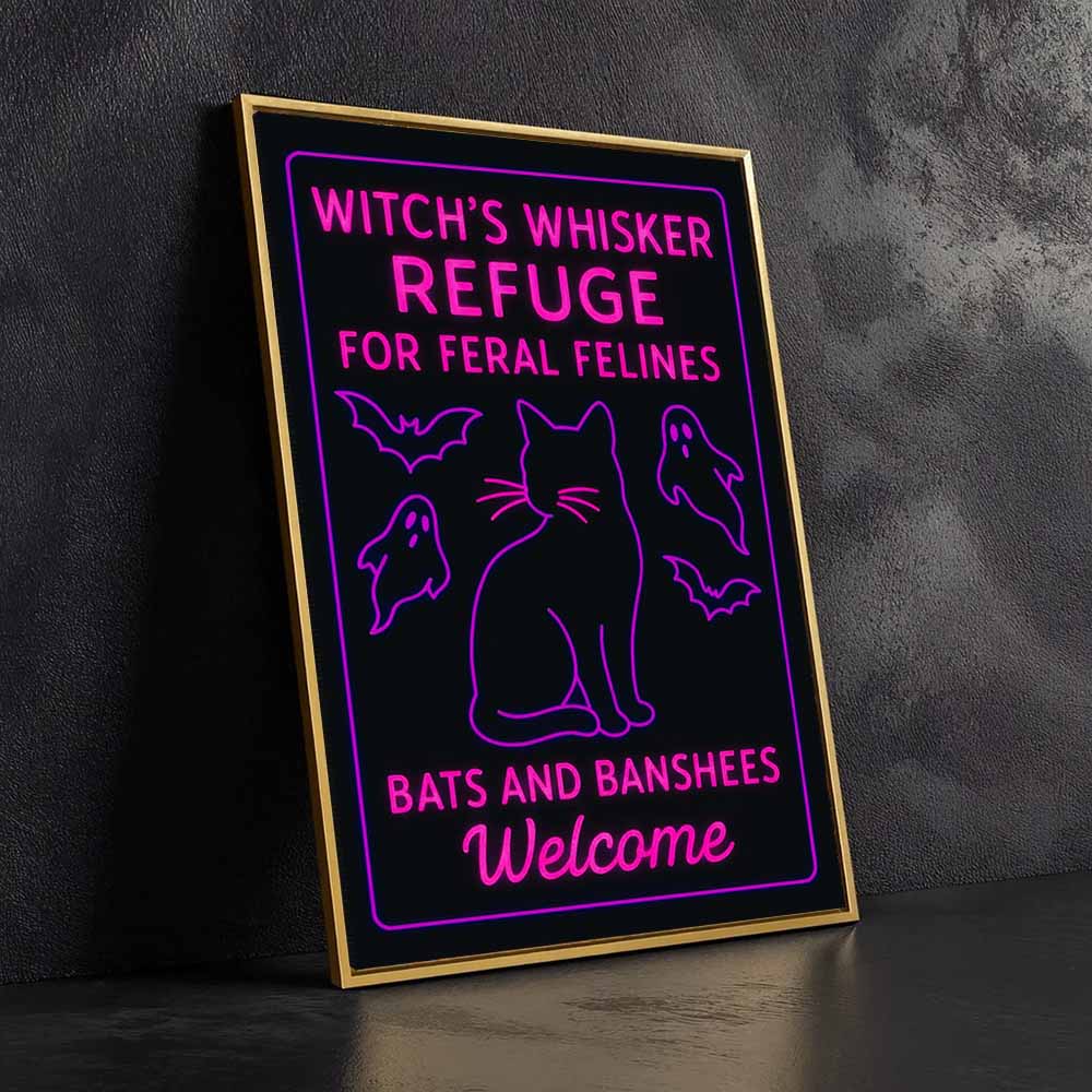 Witch's Whisker Refuge Pink Framed Canvas Wall Art, Wall Decor Halloween, Vintage Canvas