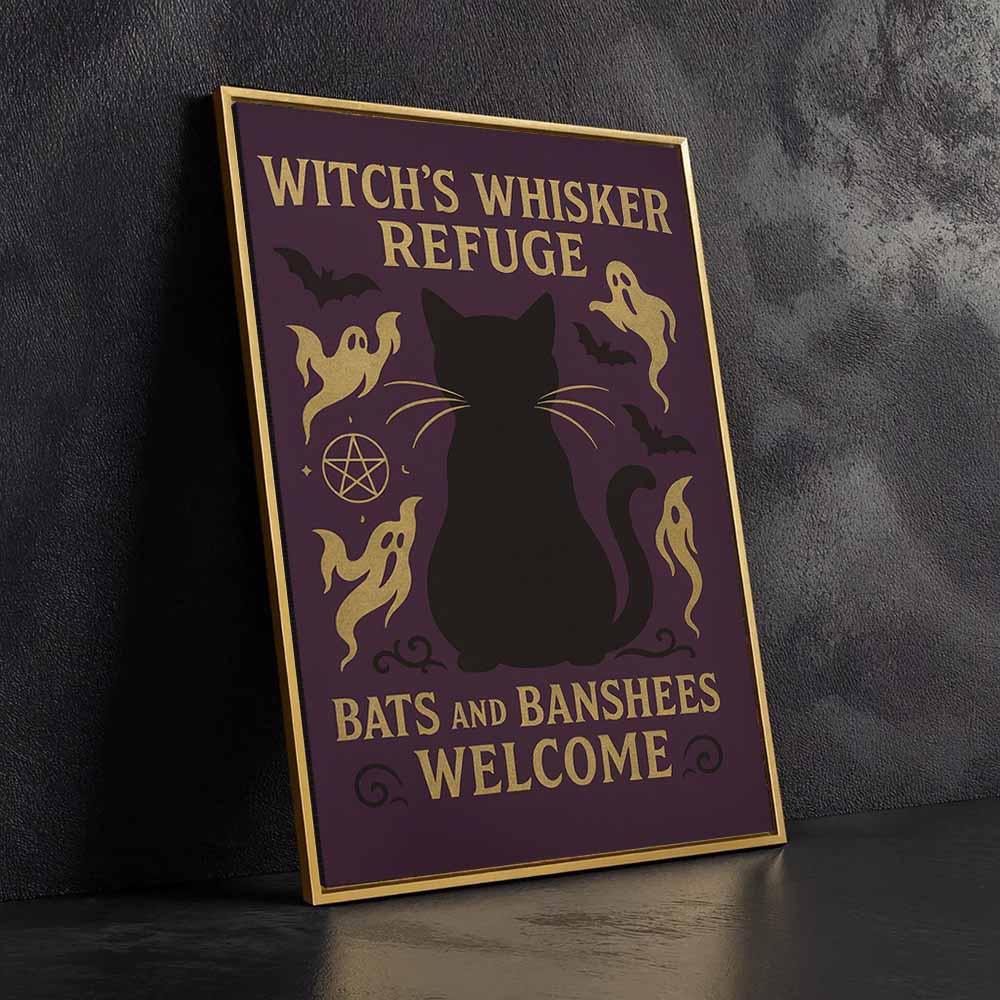 Witch's Whisker Refuge Framed Canvas Wall Art, Wall Decor Halloween, Vintage Canvas