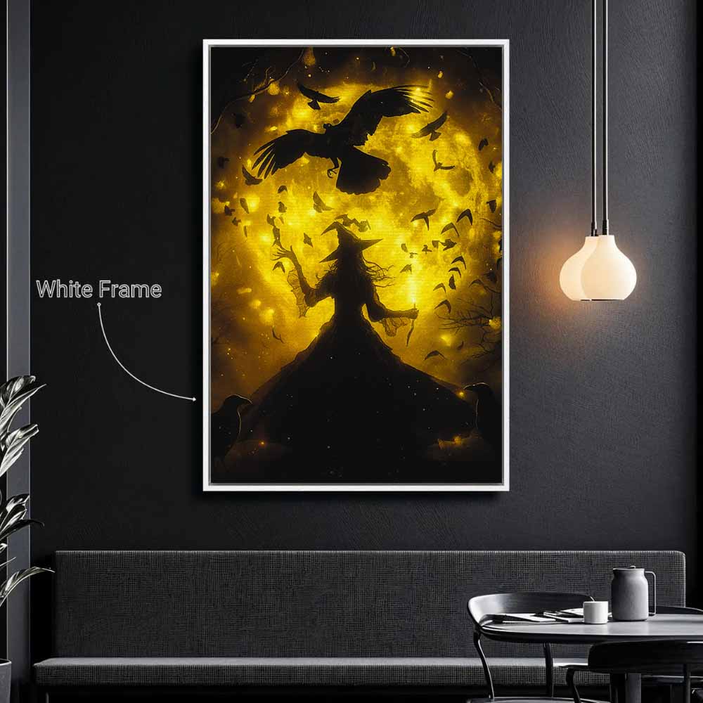 Cottage Earth Witch Framed Canvas Wall Art, Wall Decor Halloween, Vintage Canvas