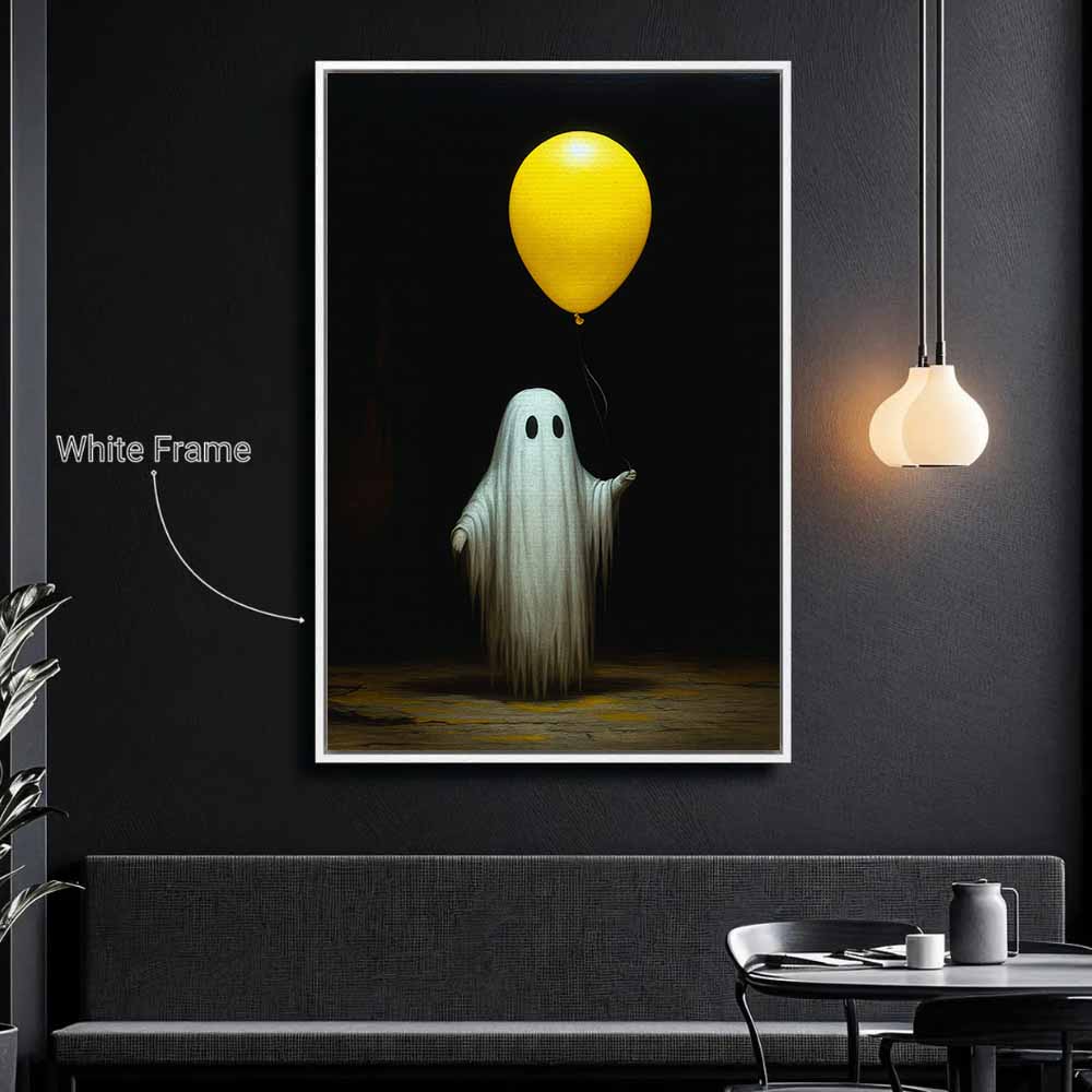 Cute Ghost Hold Balloon Framed Canvas Wall Art, Wall Decor Halloween, Vintage Canvas