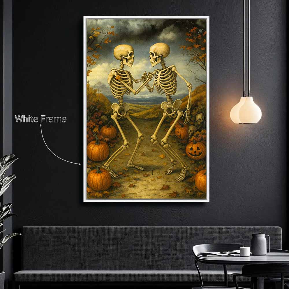Dancing Skeletons Framed Canvas Wall Art, Wall Decor Halloween, Vintage Canvas