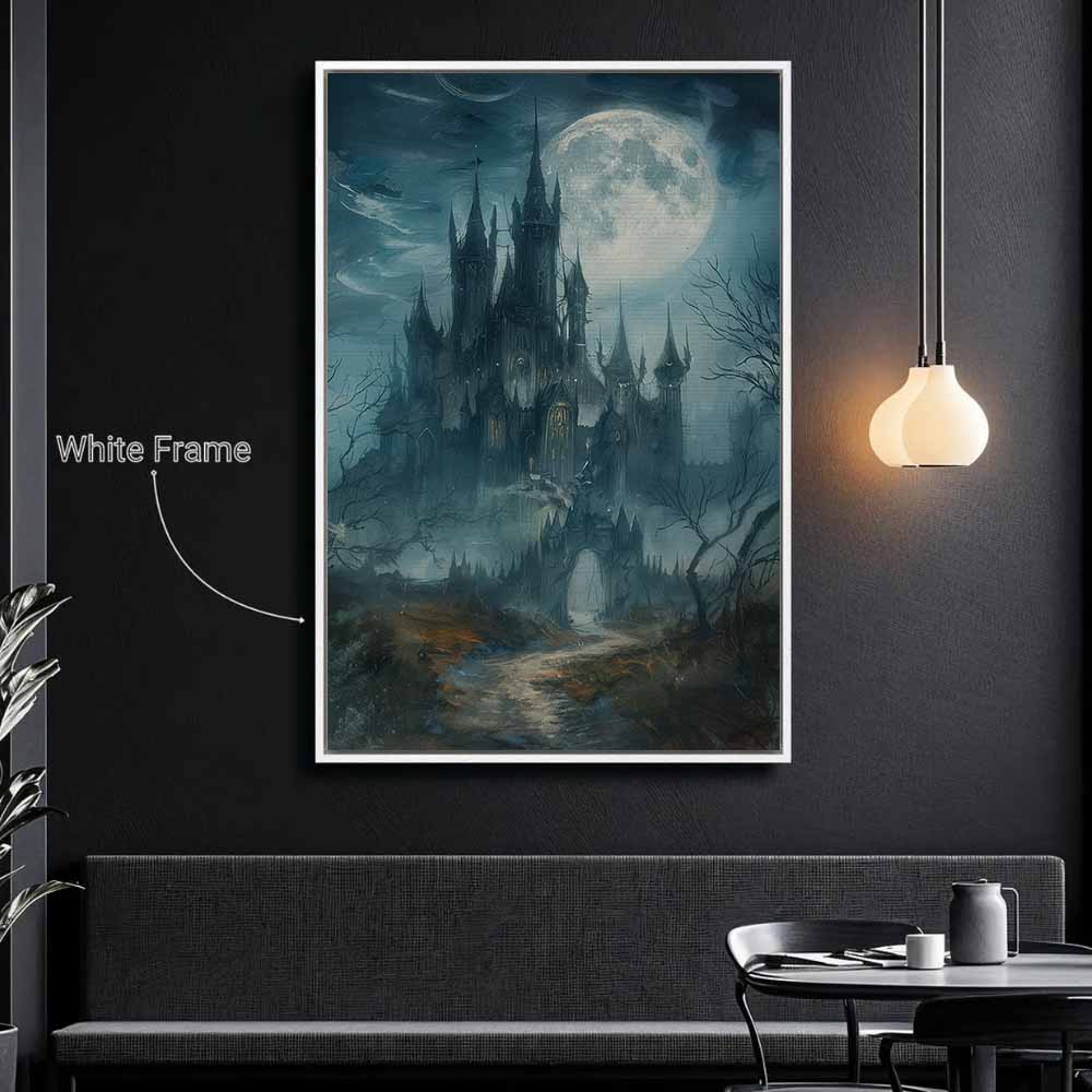 Dark Haunted Dracula Castle Framed Canvas Wall Art, Wall Decor Halloween, Vintage Canvas