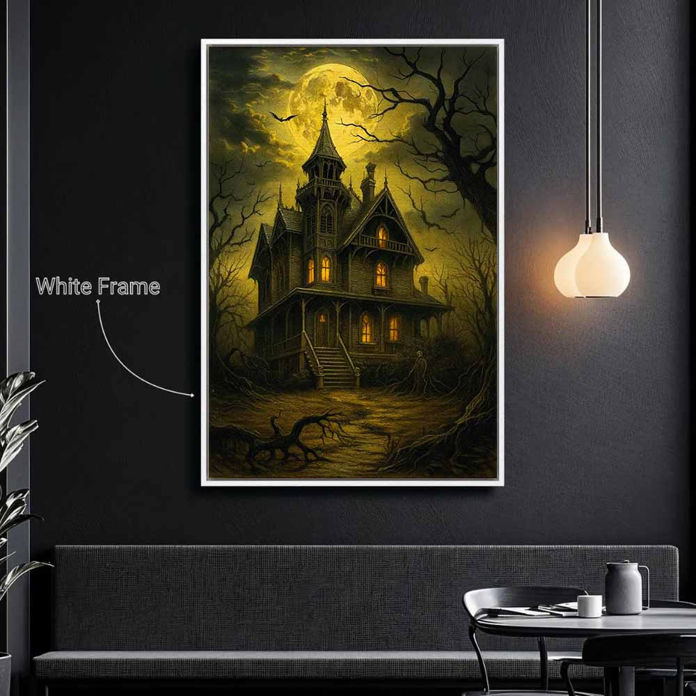 Dark Haunted Witchy Castle Framed Canvas Wall Art, Wall Decor Halloween, Vintage Canvas