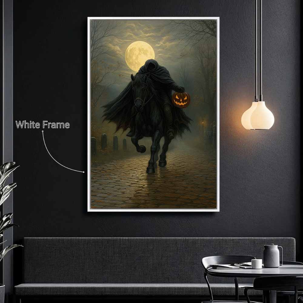 Dark Moody Aesthetic Halloween Headless Horseman Framed Canvas Wall Art, Wall Decor Halloween, Vintage Canvas