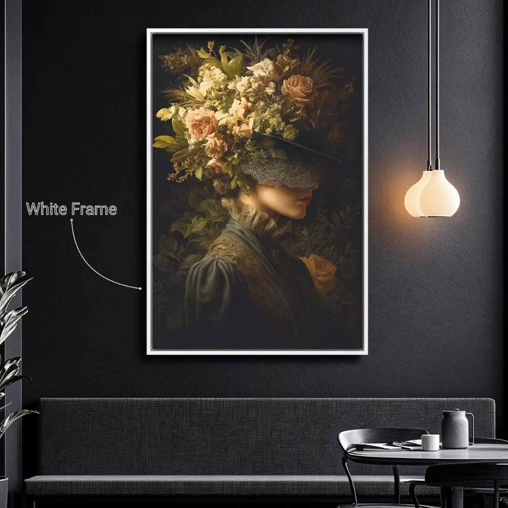 Dark Romantic Woman Framed Canvas Wall Art, Wall Decor Halloween, Vintage Canvas