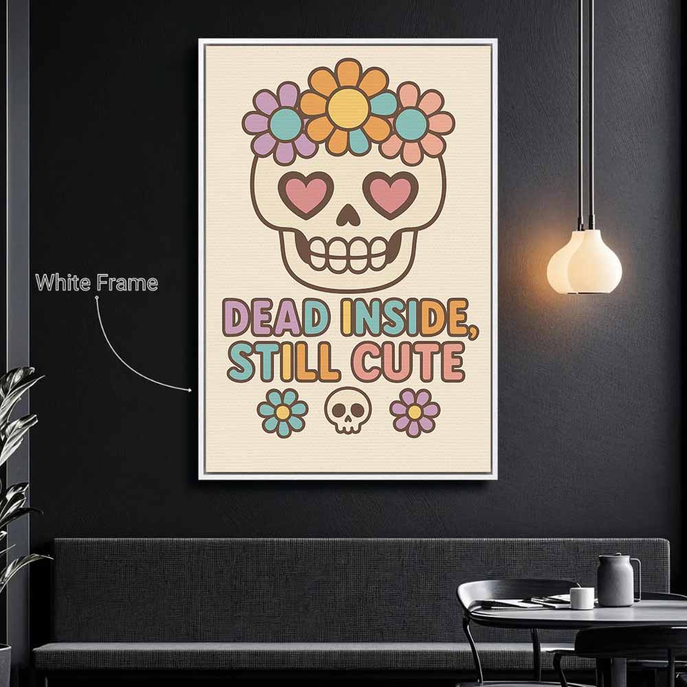 Dead Inside Still Cute Framed Canvas Wall Art, Wall Decor Halloween, Vintage Canvas