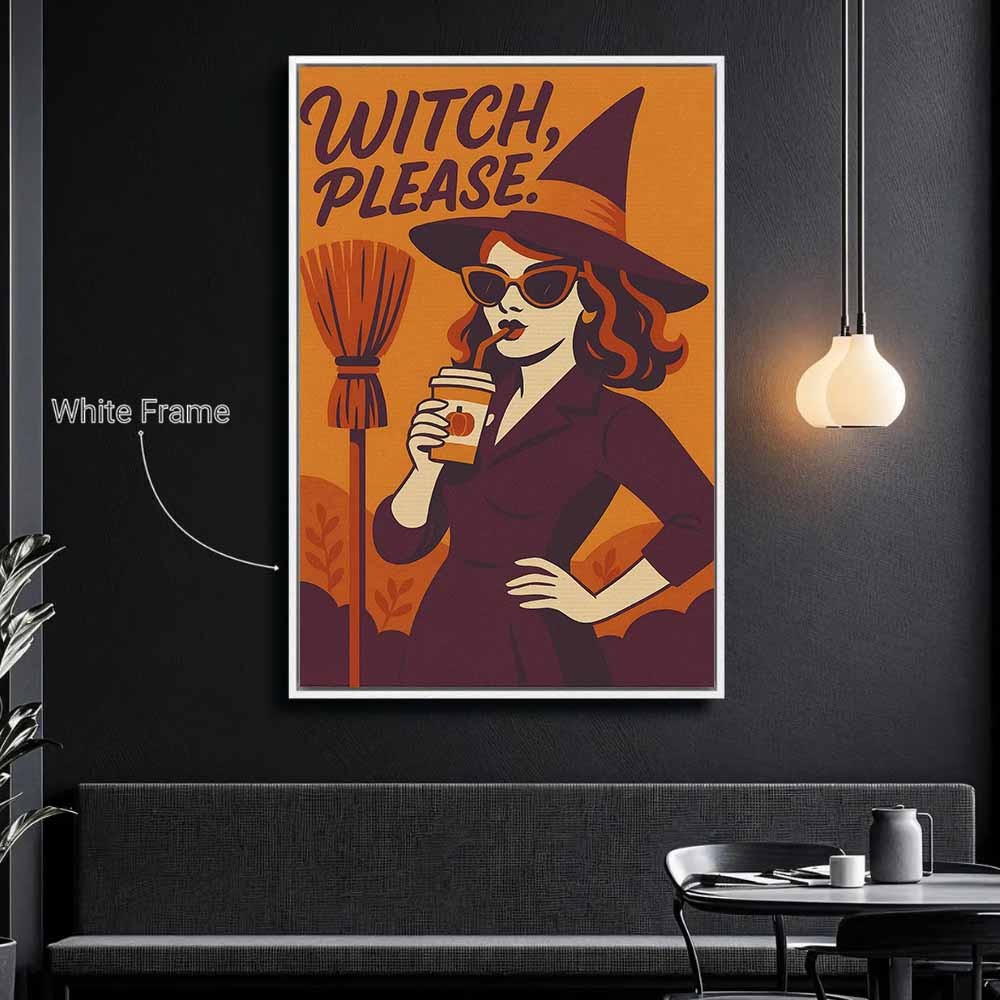 Funny Retro - Witch Please Framed Canvas Wall Art, Wall Decor Halloween, Vintage Canvas