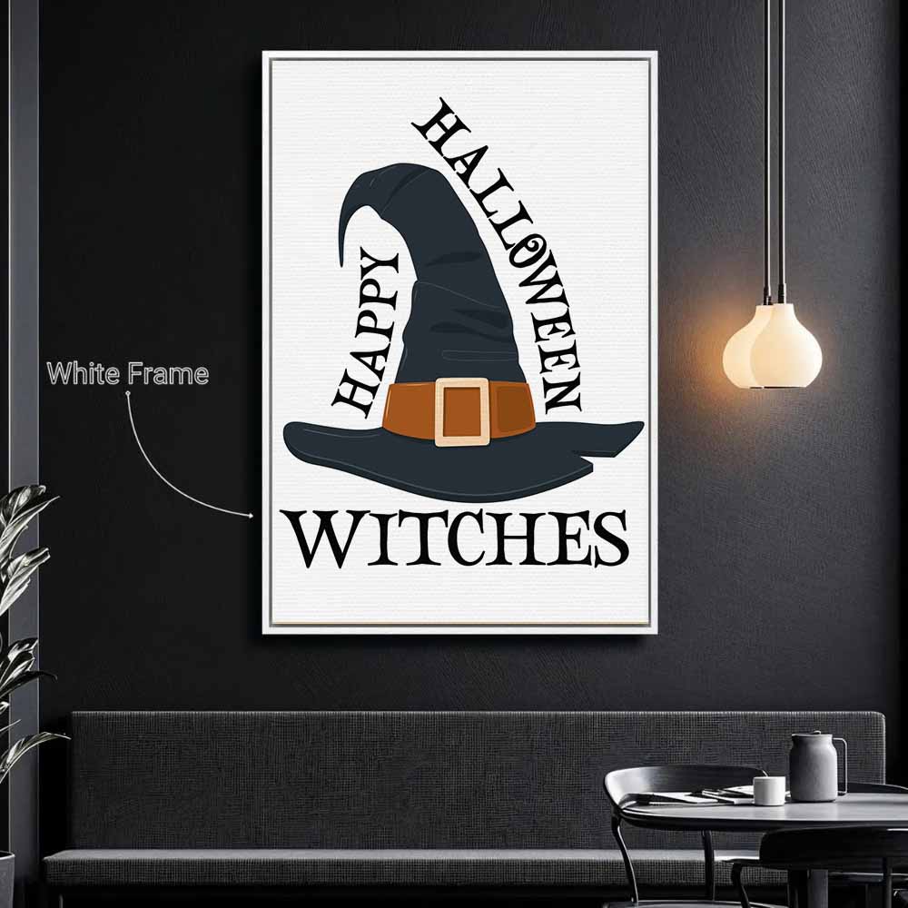 Happy Halloween Witches Framed Canvas Wall Art, Wall Decor Halloween, Vintage Canvas