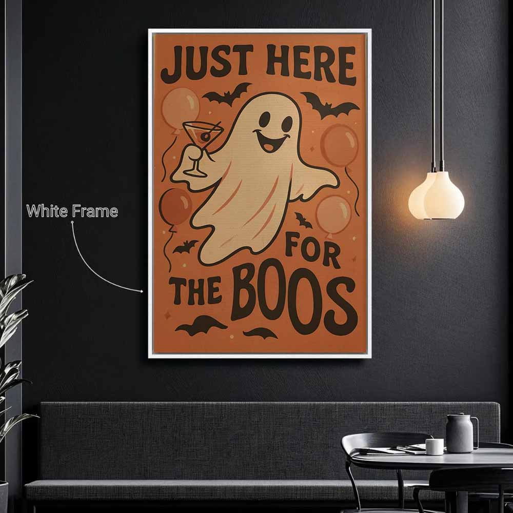 Just Here For The Boos Ghost Framed Canvas Wall Art, Wall Decor Halloween, Vintage Canvas