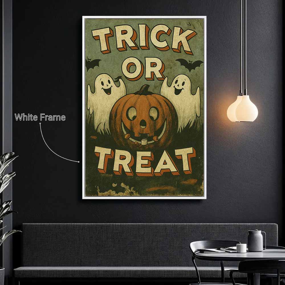 Retro Spookfest Vintage Halloween Framed Canvas Wall Art, Wall Decor Halloween, Vintage Canvas