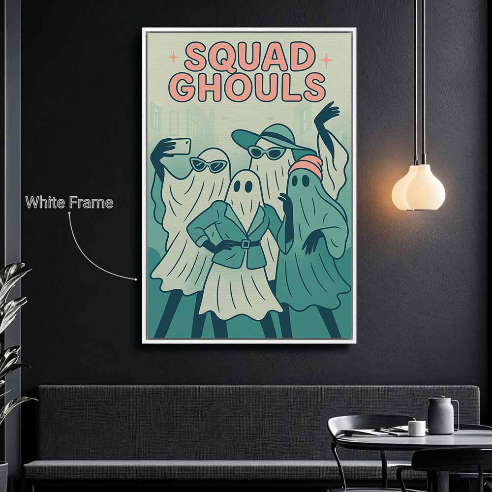 Squad Ghouls Framed Canvas Wall Art, Wall Decor Halloween, Vintage Canvas