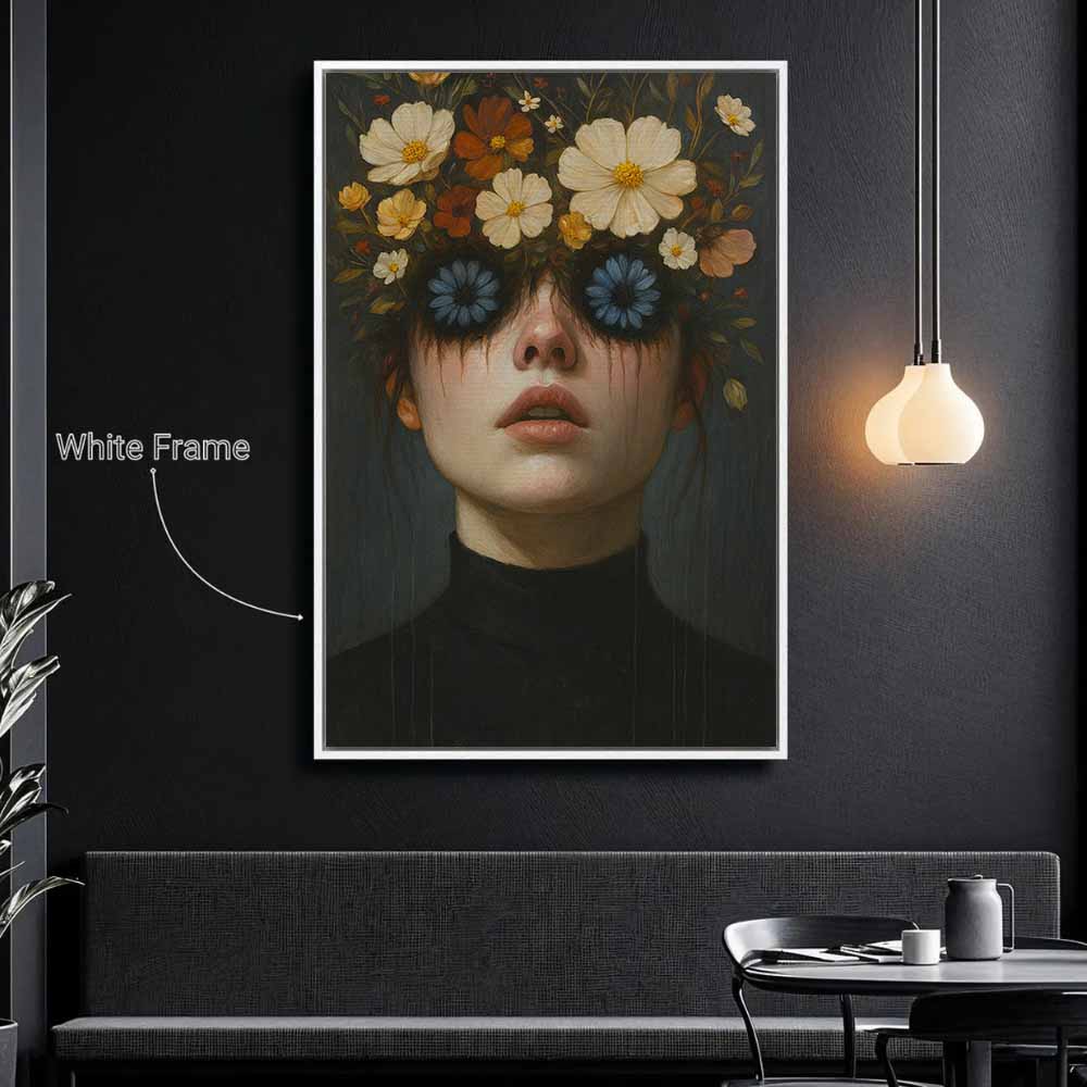 Surreal Woman Face Framed Canvas Wall Art, Wall Decor Halloween, Vintage Canvas