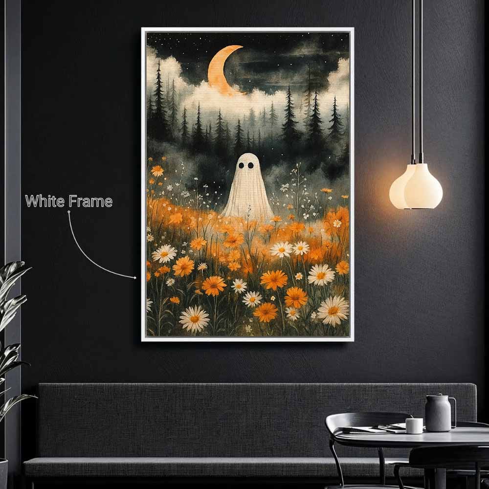 Vintage Ghost In The Forest Framed Canvas Wall Art, Wall Decor Halloween, Vintage Canvas