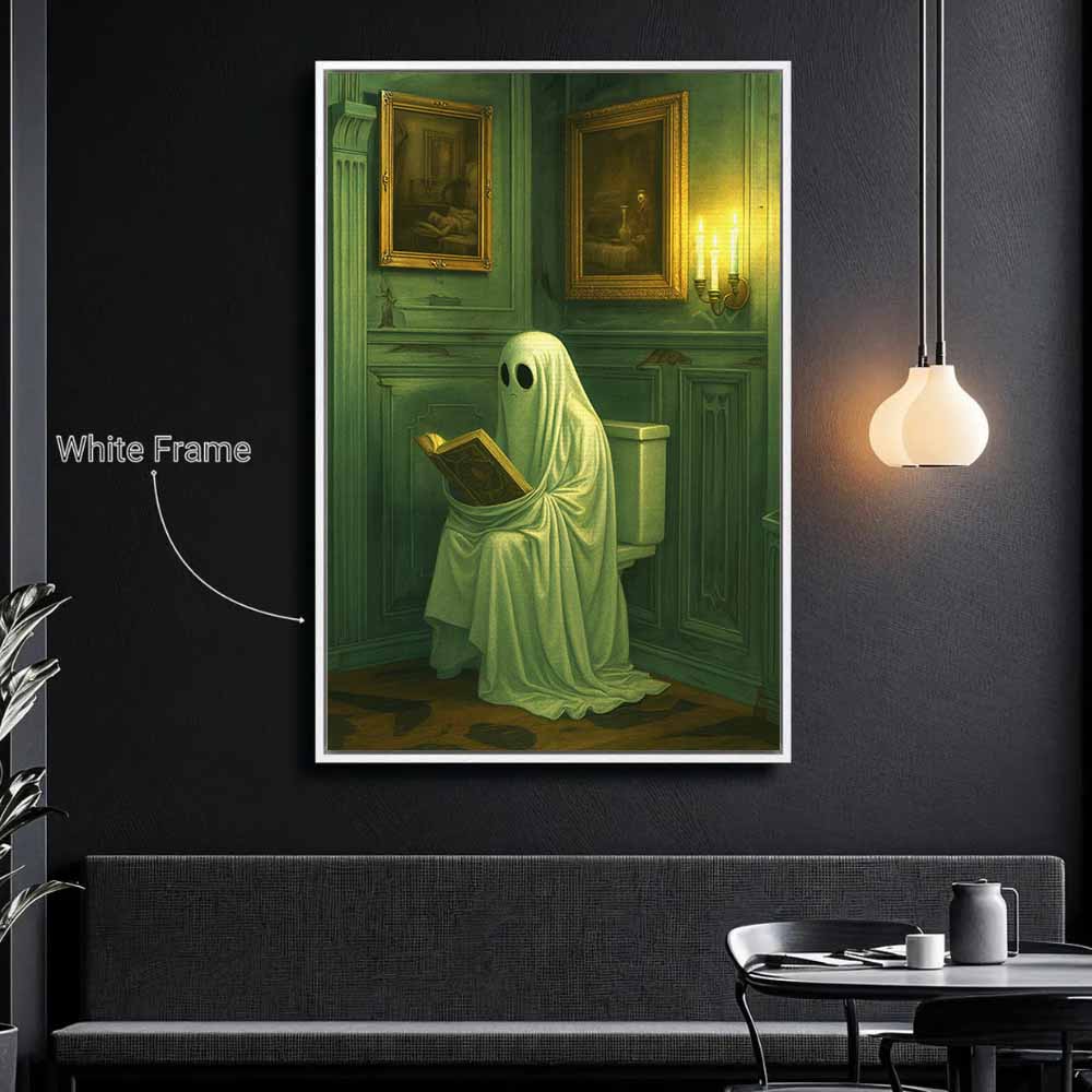 Vintage Ghost In The Toilet Framed Canvas Wall Art, Wall Decor Halloween, Vintage Canvas