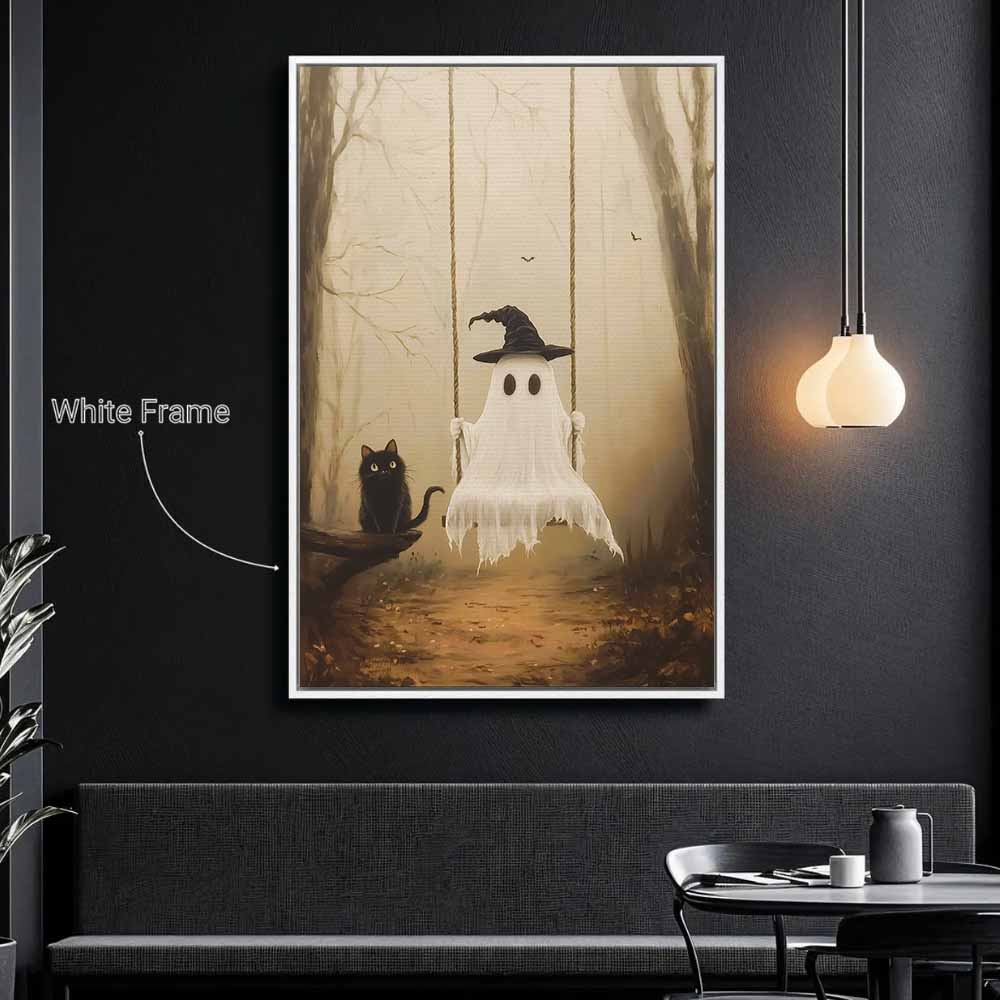 Vintage Spooky Forest Halloween Framed Canvas Wall Art, Wall Decor Halloween, Vintage Canvas