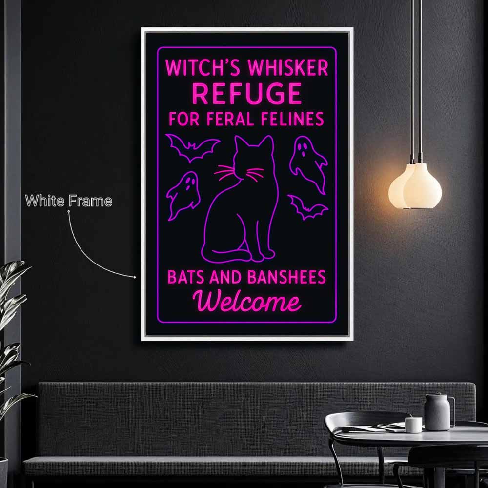 Witch's Whisker Refuge Pink Framed Canvas Wall Art, Wall Decor Halloween, Vintage Canvas