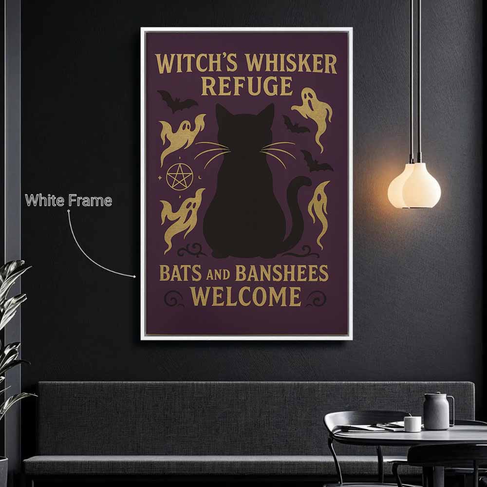 Witch's Whisker Refuge Framed Canvas Wall Art, Wall Decor Halloween, Vintage Canvas
