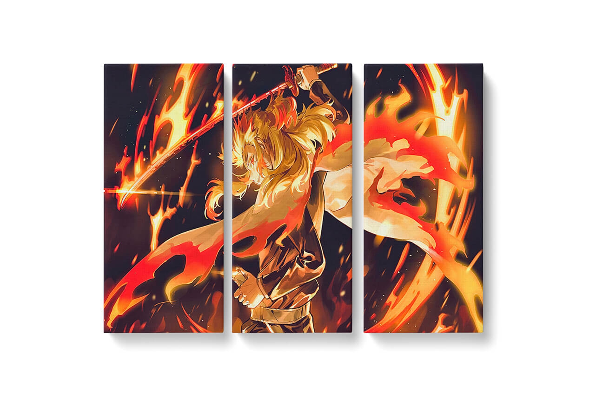 Demon Slayer Kyojuro Rengoku Framed Canvas Wall Art, Large Canvas