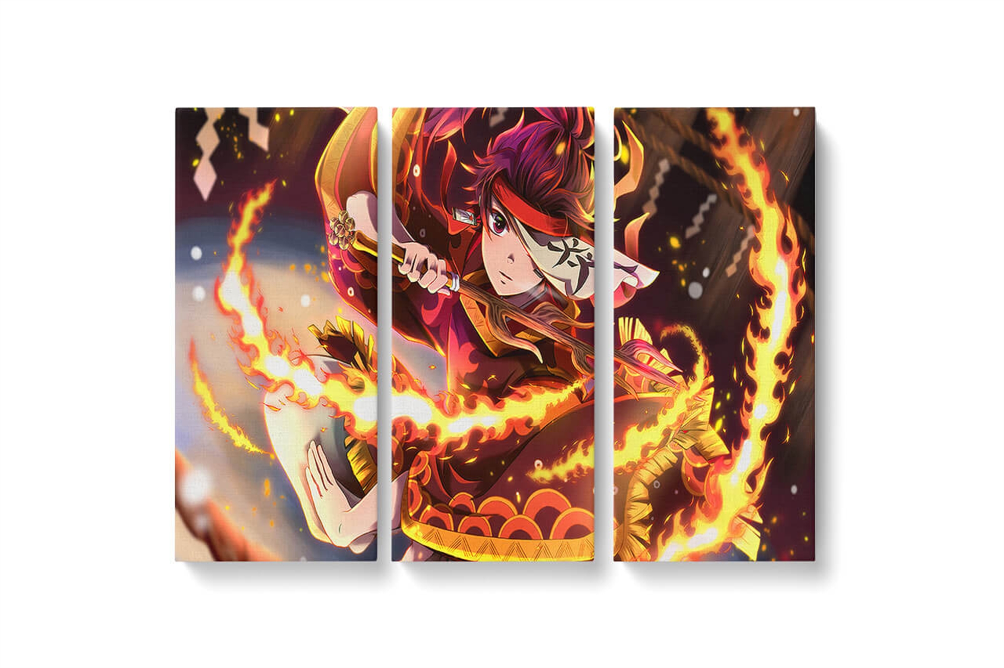 Demon Slayer Tanjiro Fire Dance Framed Canvas Wall Art, Large Canvas