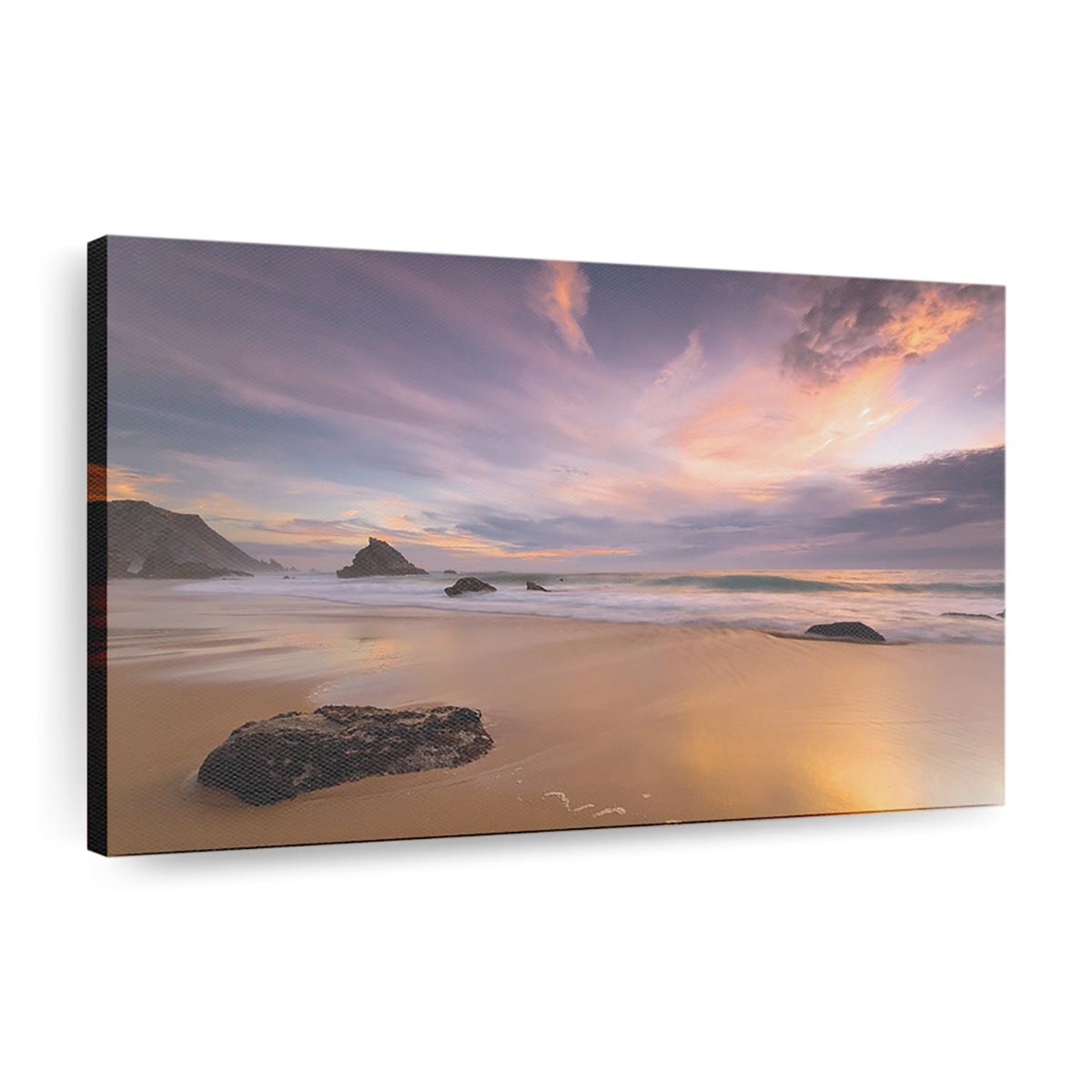 Adraga Beach At Sunset Canvas Wall Art, Home Decor, Framed Canvas
