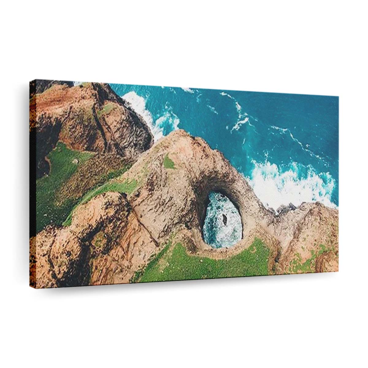Aerial Landscape Rocky Ocean Shore Canvas Wall Art, Home Decor, Framed Canvas