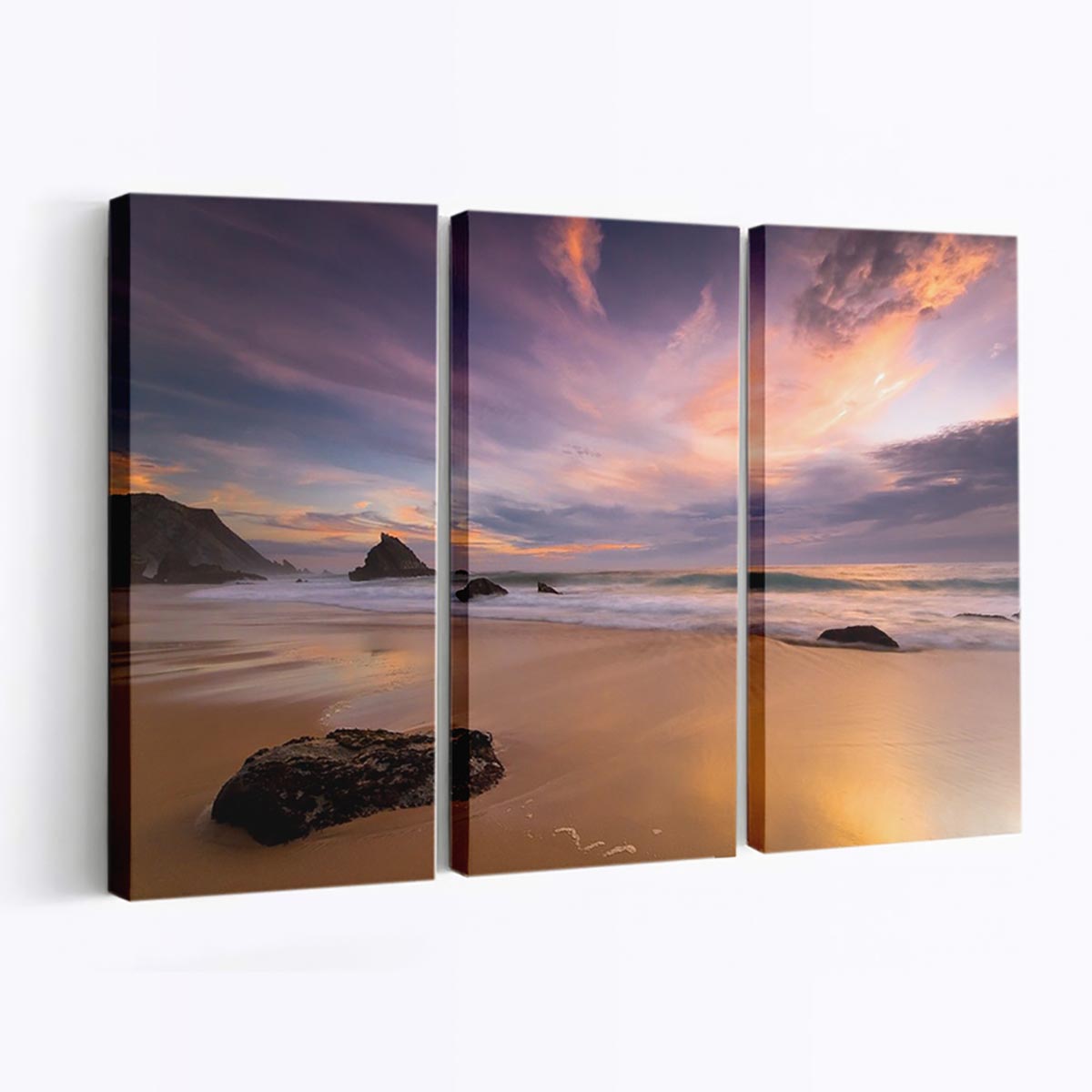 Adraga Beach At Sunset Canvas Wall Art, Home Decor, Framed Canvas