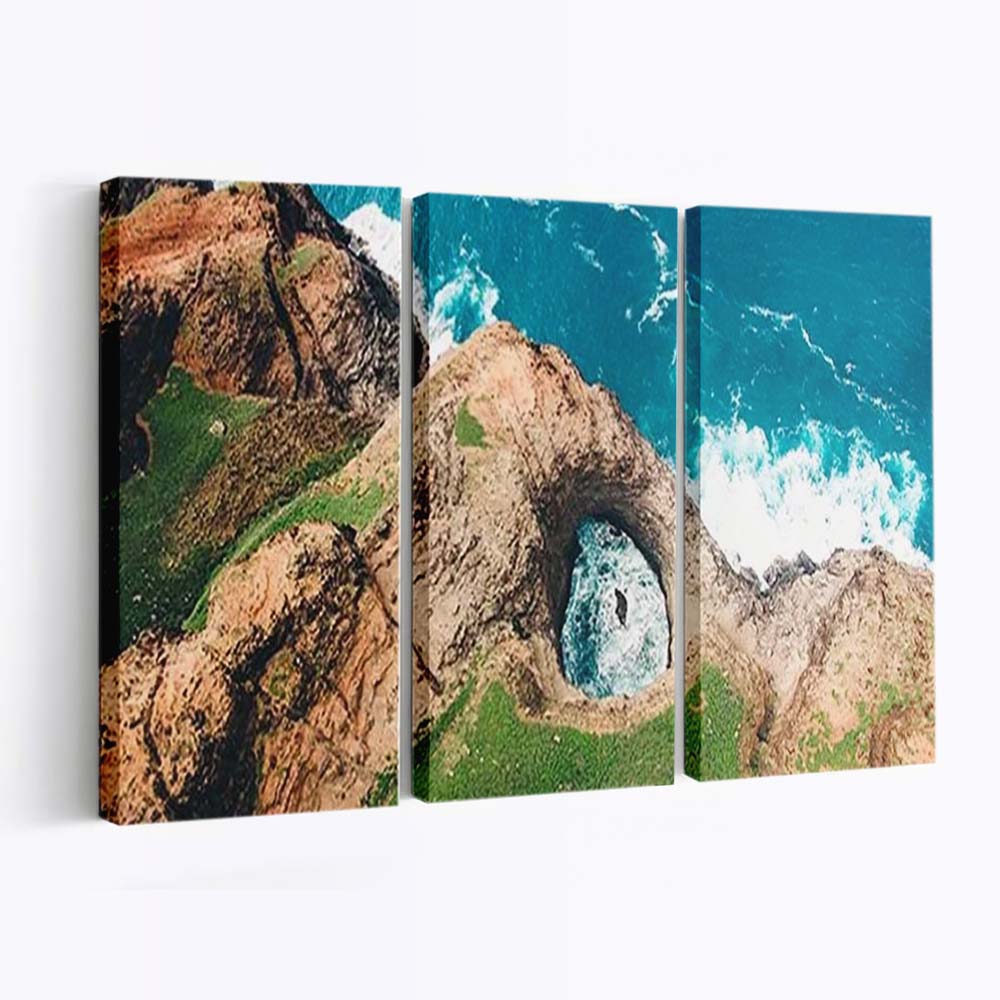 Aerial Landscape Rocky Ocean Shore Canvas Wall Art, Home Decor, Framed Canvas