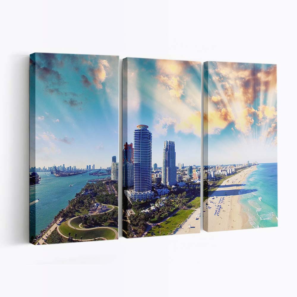 Aerial View Of Miami Beach Florida Canvas Wall Art, Home Decor, Framed Canvas