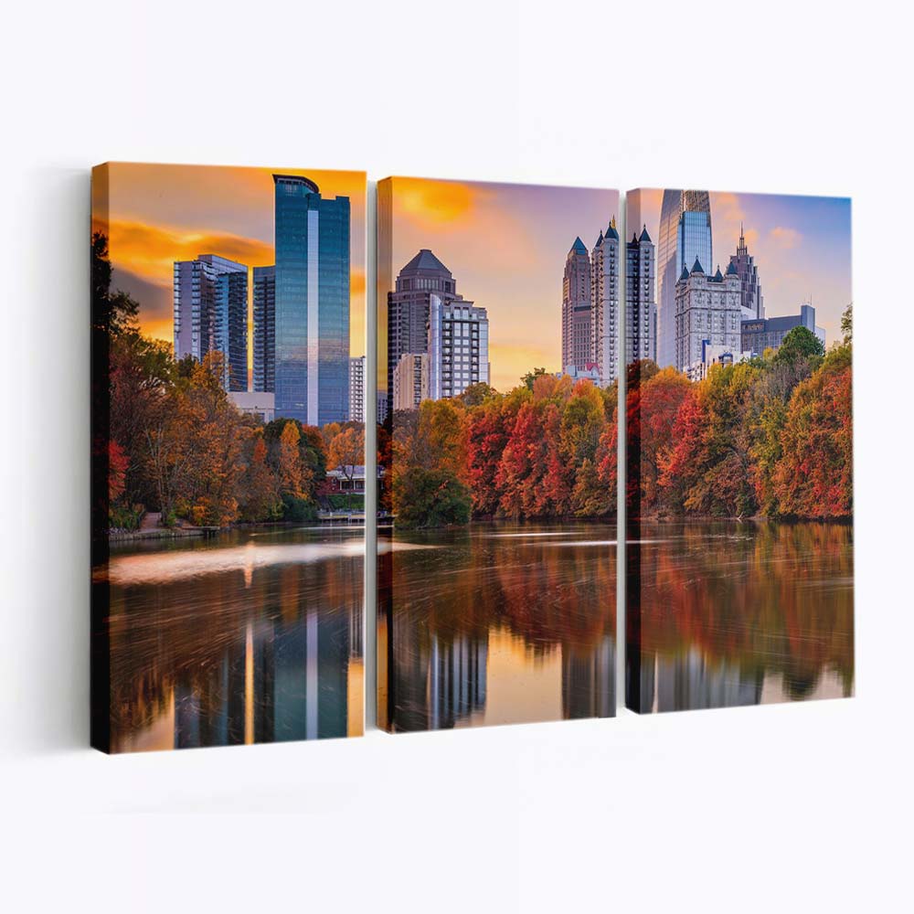 Atlanta Georgia Usa Piedmont Park Skyline In Autumn Canvas Wall Art, Home Decor, Framed Canvas