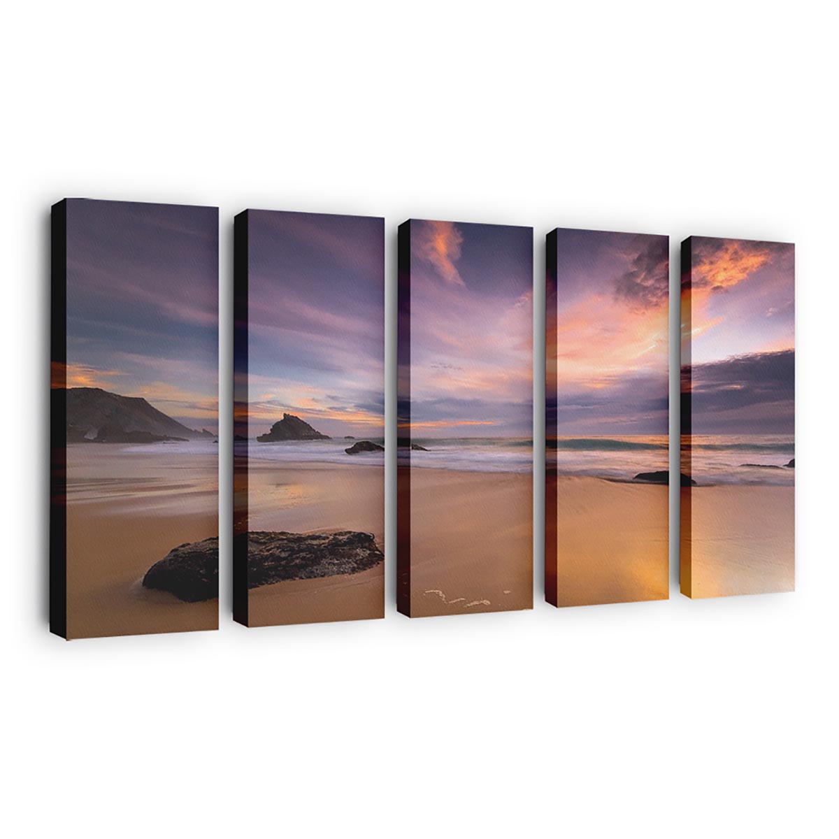 Adraga Beach At Sunset Canvas Wall Art, Home Decor, Framed Canvas