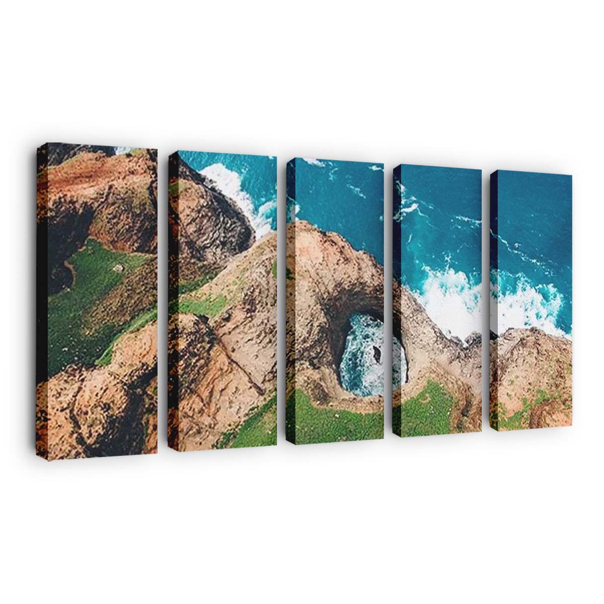 Aerial Landscape Rocky Ocean Shore Canvas Wall Art, Home Decor, Framed Canvas